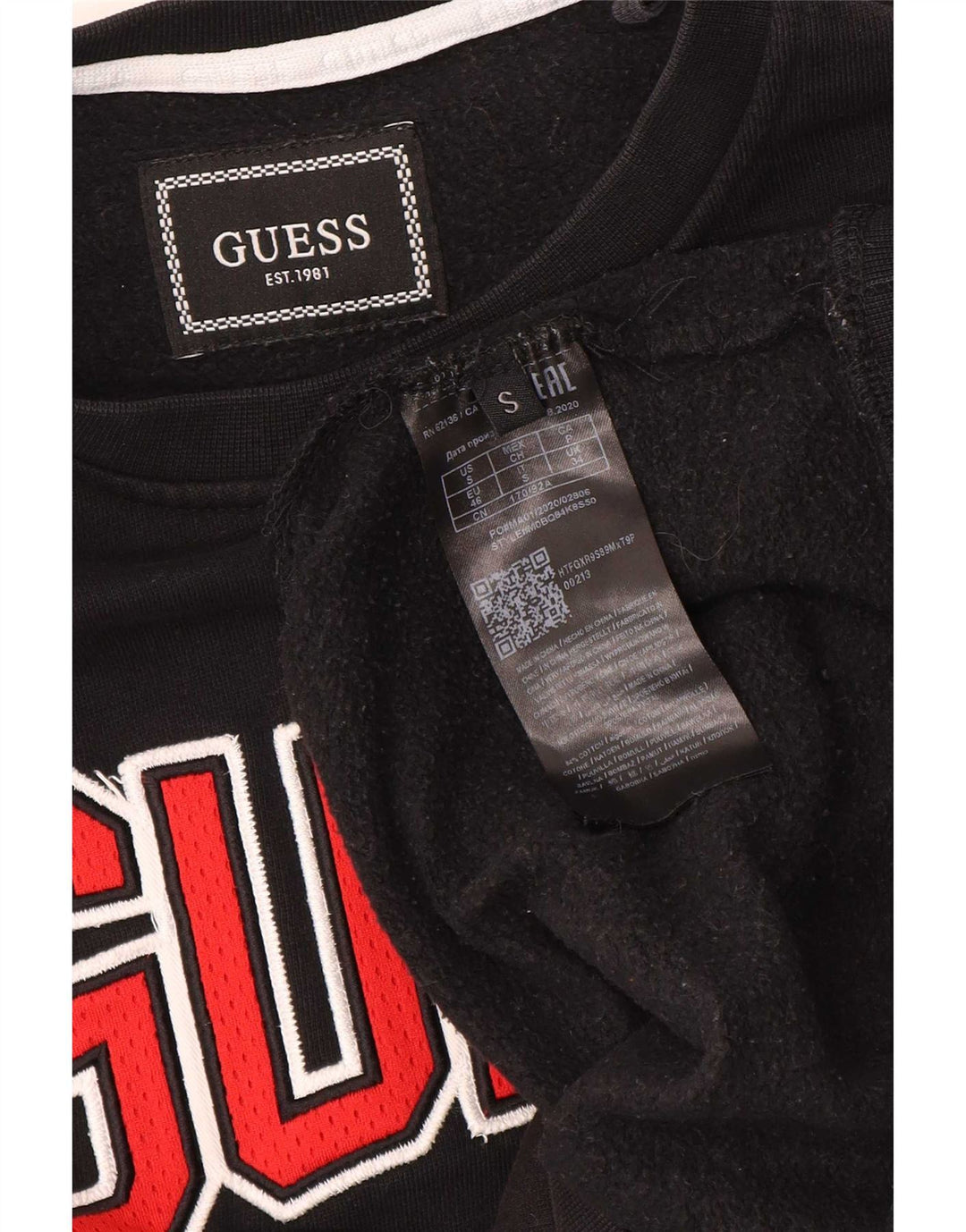 Guess Mens Graphic Sweatshirt Jumper UK 34 Small Black Cotton
