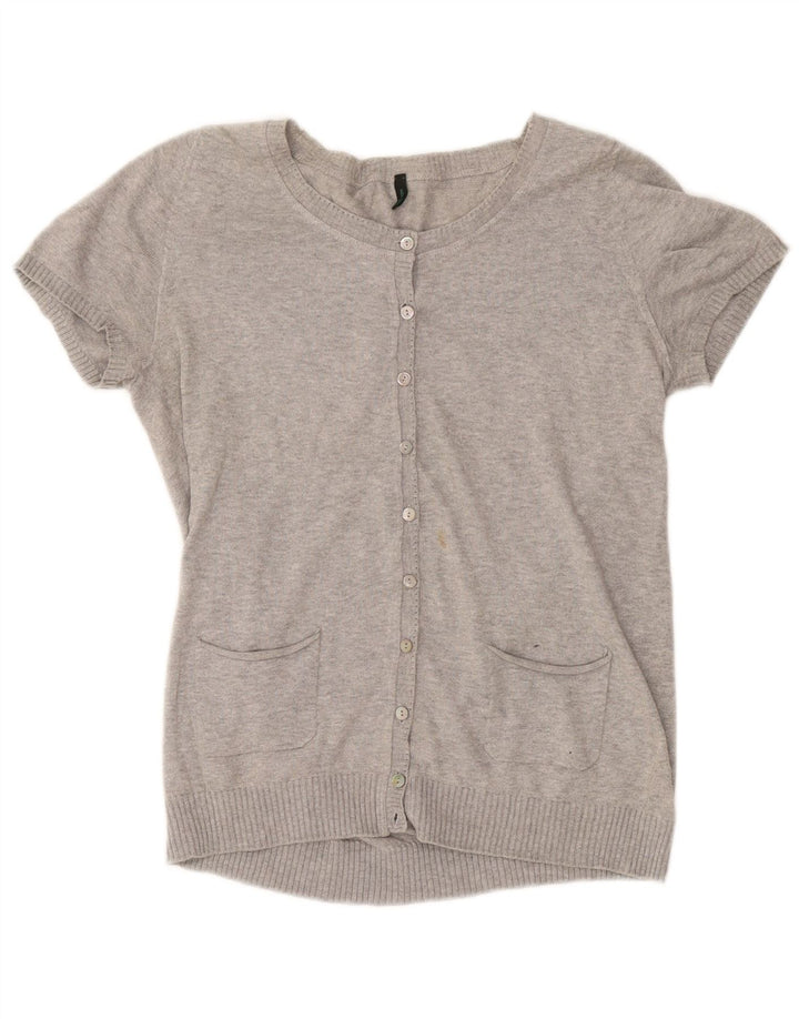 BENETTON Womens Short Sleeve Cardigan Sweater UK 12 Medium Grey Flecked