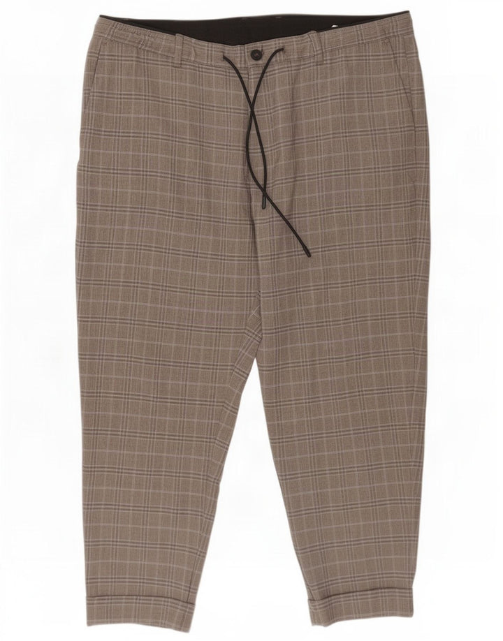 Zara Mens Cropped Trousers XL W34 L24 Grey Check Polyester