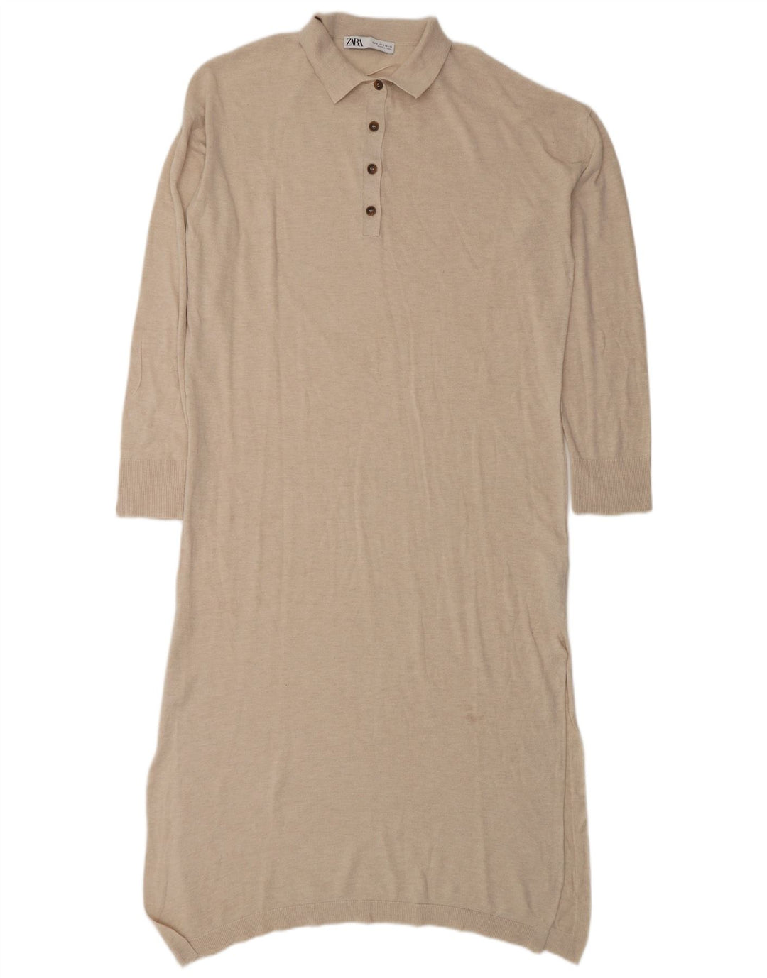 Zara Womens Long Sleeve Oversized Polo Dress UK 10 Small Beige Polyester