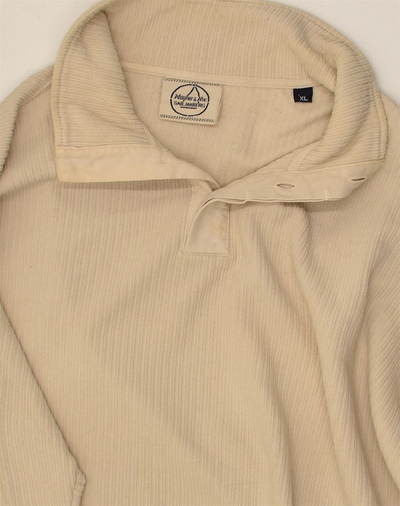 MURPHY & NYE Mens Button Neck Sweatshirt Jumper XL Beige Cotton | Vintage Murphy & Nye | Thrift | Second-Hand Murphy & Nye | Used Clothing | Messina Hembry 