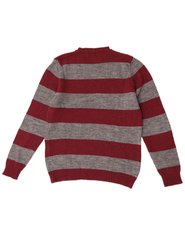 Rifle Womens Crew Neck Jumper Sweater UK 14 Medium Maroon Striped Acrylic