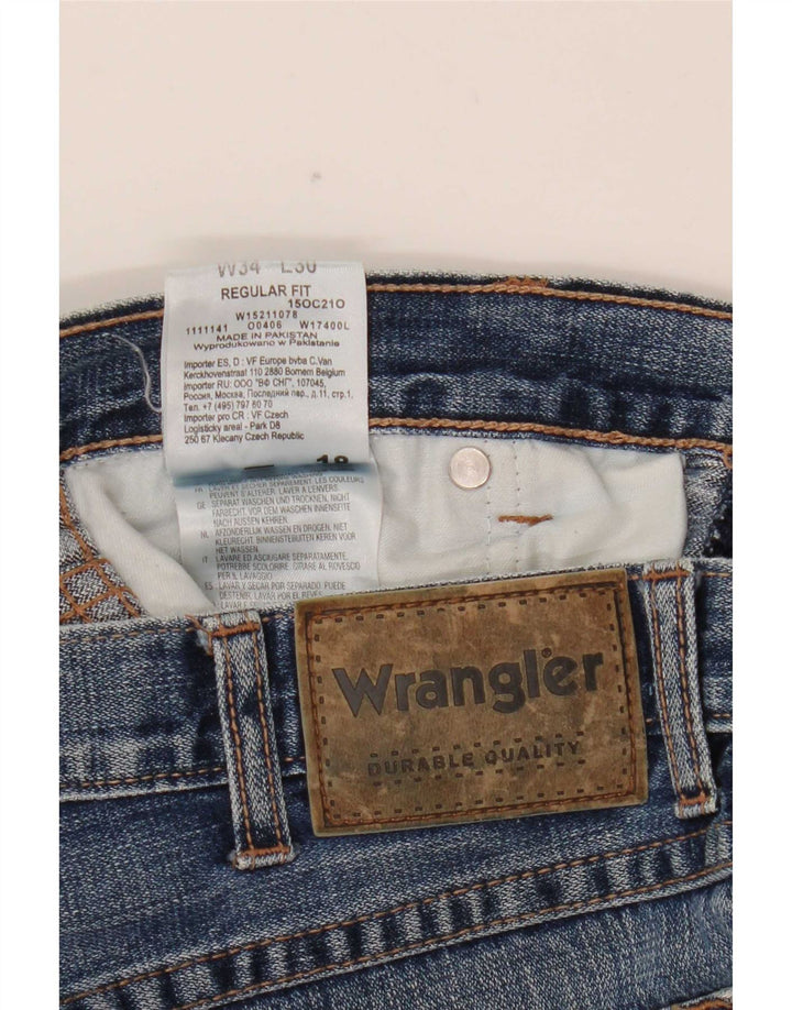 Wrangler Mens Regular Fit Straight Jeans W34 L30 Blue Cotton