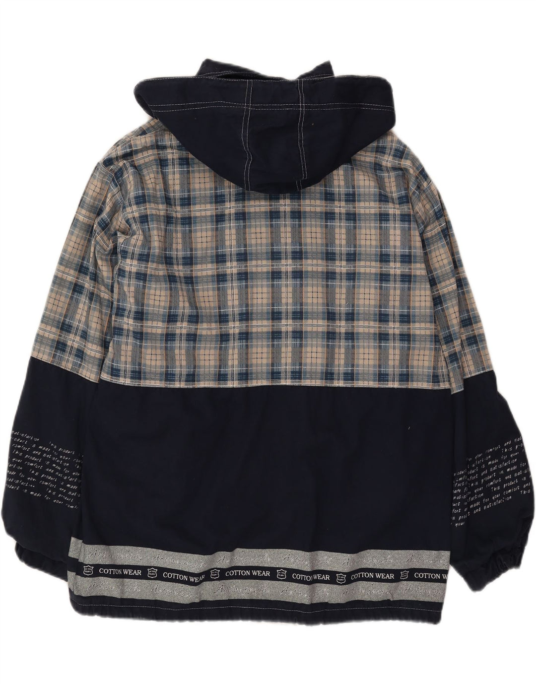Whisper Mens Graphic Hooded Windbreaker Jacket UK 40 Large Navy Blue Check