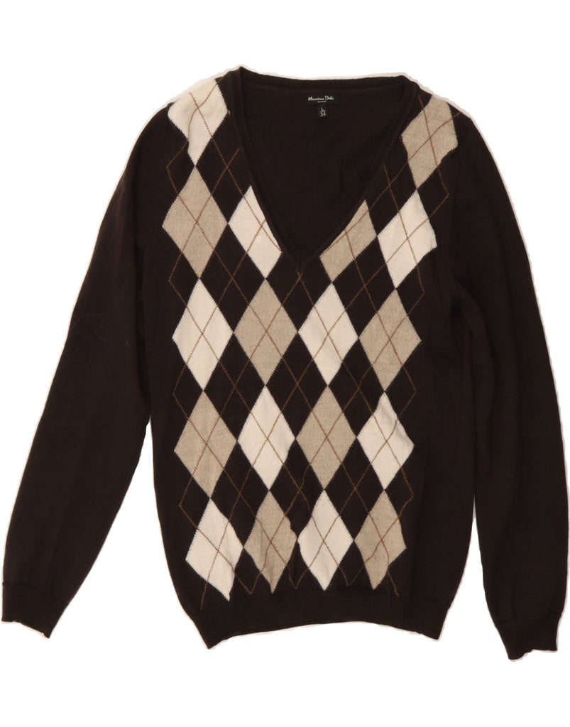 MASSIMO DUTTI Womens V-Neck Jumper Sweater UK 14 Large Brown Vintage Massimo Dutti and Second-Hand Massimo Dutti from Messina Hembry 