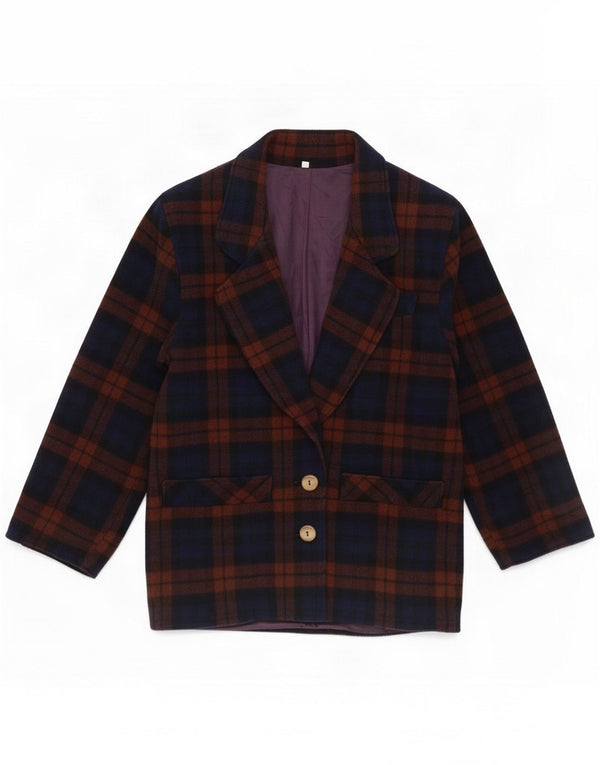 Vintage Womens 2 Button Blazer Jacket IT 42 Medium Purple Plaid Wool