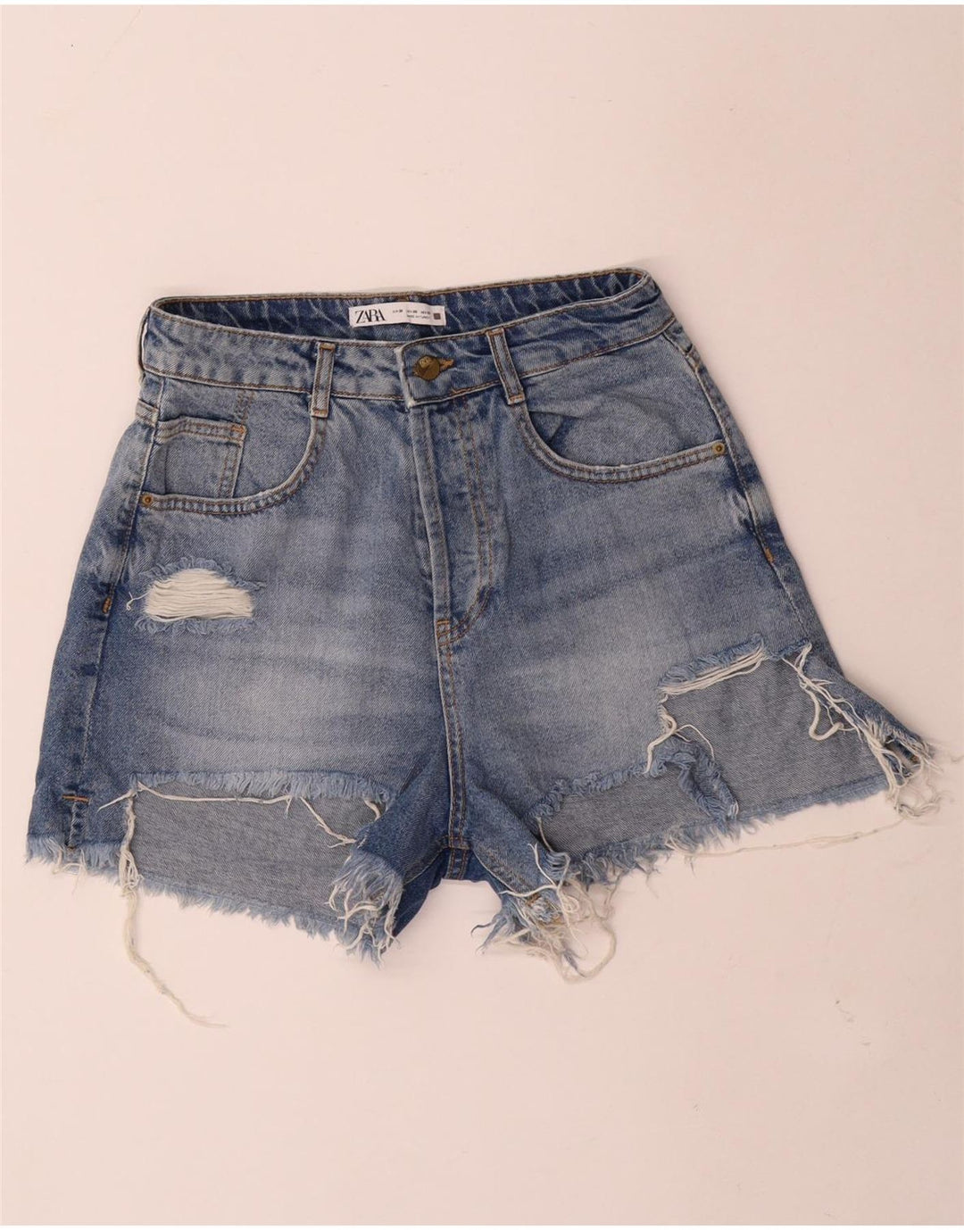 Zara Womens Distressed Denim Shorts EU 38 Small W28  Blue