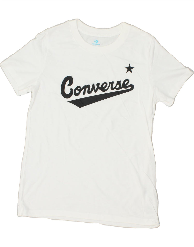 CONVERSE Womens Graphic T-Shirt Top UK 10 Small White Cotton | Vintage Converse | Thrift | Second-Hand Converse | Used Clothing | Messina Hembry 