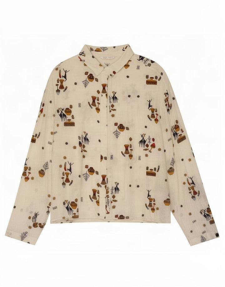 Zara Womens Trafaluc Abstract Pattern Shirt Blouse UK 14 Medium White