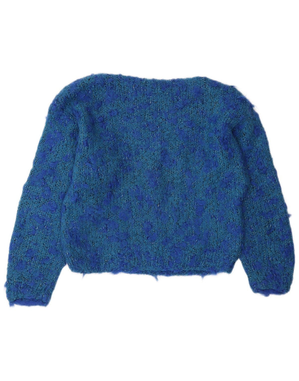 Vintage Womens Crop Boat Neck Jumper Sweater UK 12 Medium Blue