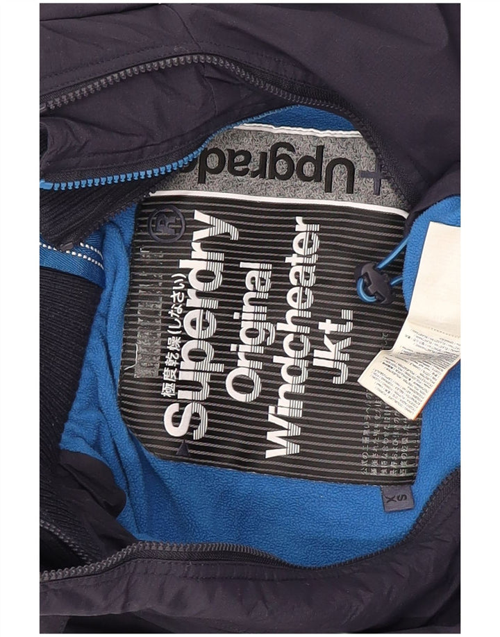 Superdry Mens Hooded Windbreaker Jacket UK 34 XS Navy Blue Polyester