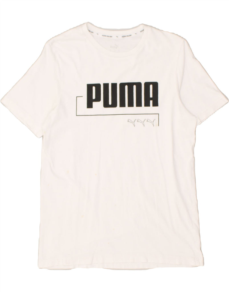 PUMA Mens Graphic T-Shirt Top Medium White Cotton | Vintage Puma | Thrift | Second-Hand Puma | Used Clothing | Messina Hembry 