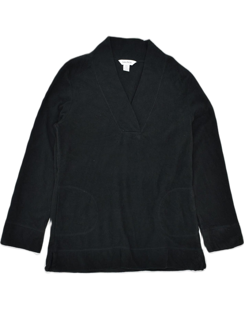 NAUTICA Womens Fleece V-Neck Jumper Sweater UK 16 Large Black Polyester | Vintage | Thrift | Second-Hand | Used Clothing | Messina Hembry 