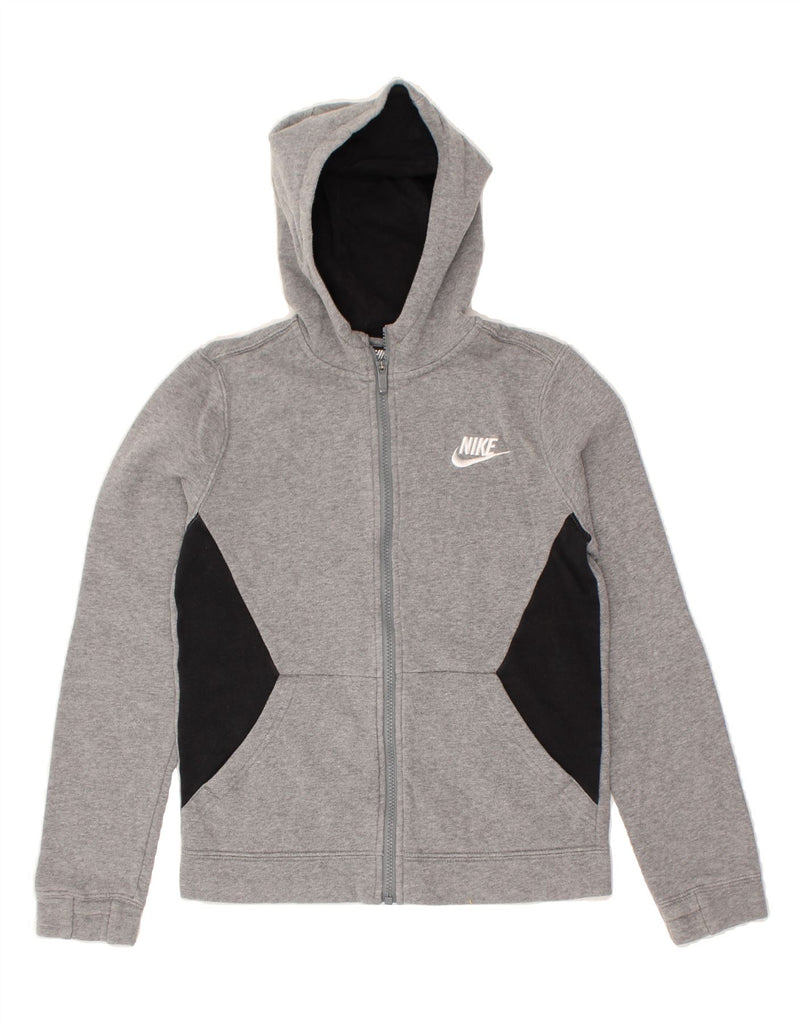 NIKE Boys Zip Hoodie Sweater 12-13 Years Large Grey Colourblock Cotton | Vintage Nike | Thrift | Second-Hand Nike | Used Clothing | Messina Hembry 