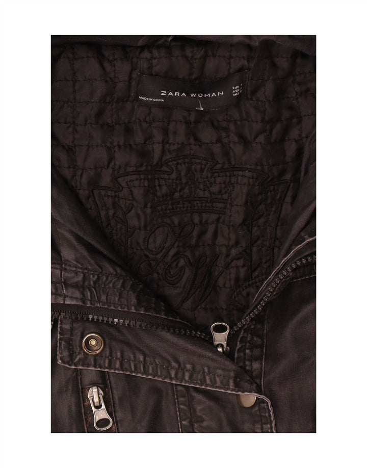 Zara Womens Hooded Waxed Cotton Jacket UK 14 Medium Black