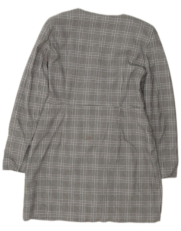 Zara Womens Long Sleeve Sheath Dress UK 18 XL Grey Plaid Polyester