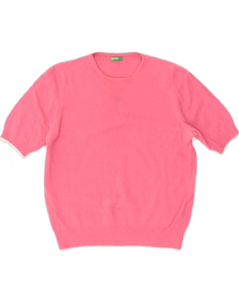 BENETTON Womens Short Sleeve Crew Neck Jumper Sweater UK 18 XL Pink Wool | Vintage Benetton | Thrift | Second-Hand Benetton | Used Clothing | Messina Hembry 