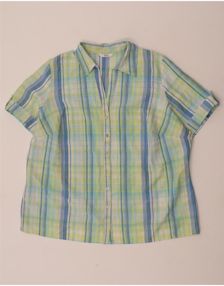 Marks & Spencer Womens Short Sleeve Shirt UK 22 3XL Green Check Polyester