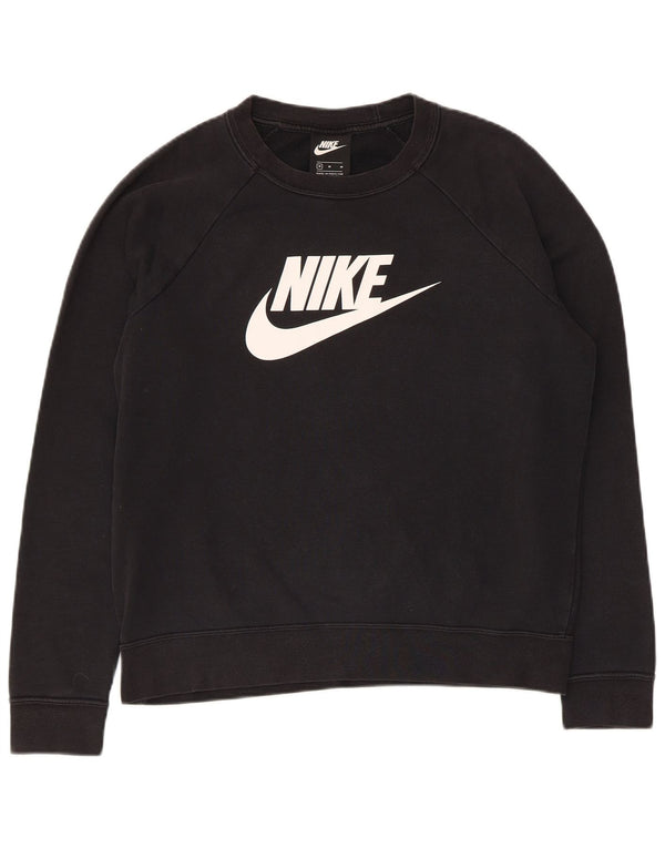 Nike Womens Graphic Sweatshirt Jumper UK 14 Medium Black Cotton
