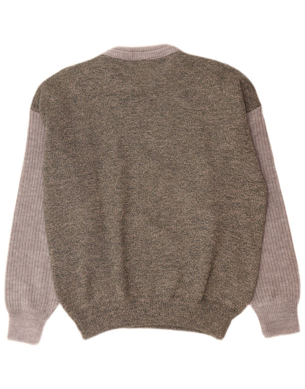 Vintage Mens Crew Neck Jumper Sweater Large Green Colourblock Wool