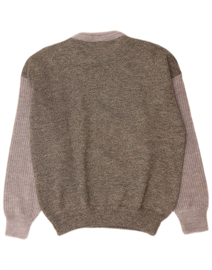 Vintage Mens Crew Neck Jumper Sweater Large Green Colourblock Wool
