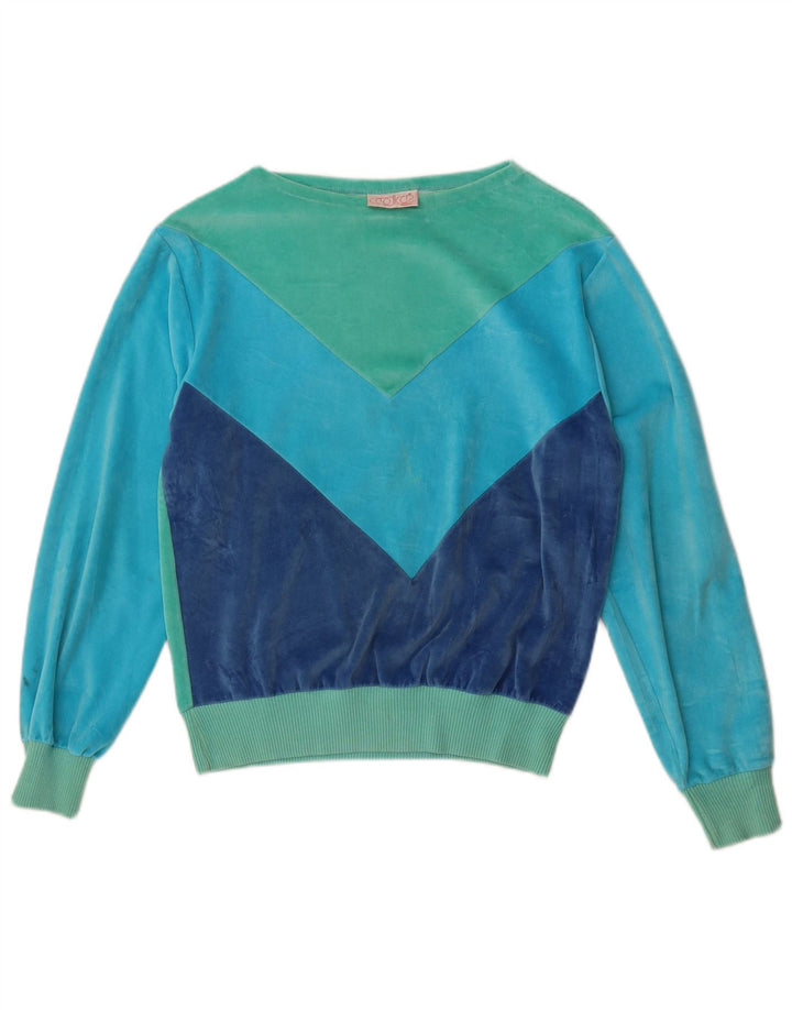 Codice Womens Velour Sweatshirt Jumper UK 12 Medium Blue Colourblock Cotton