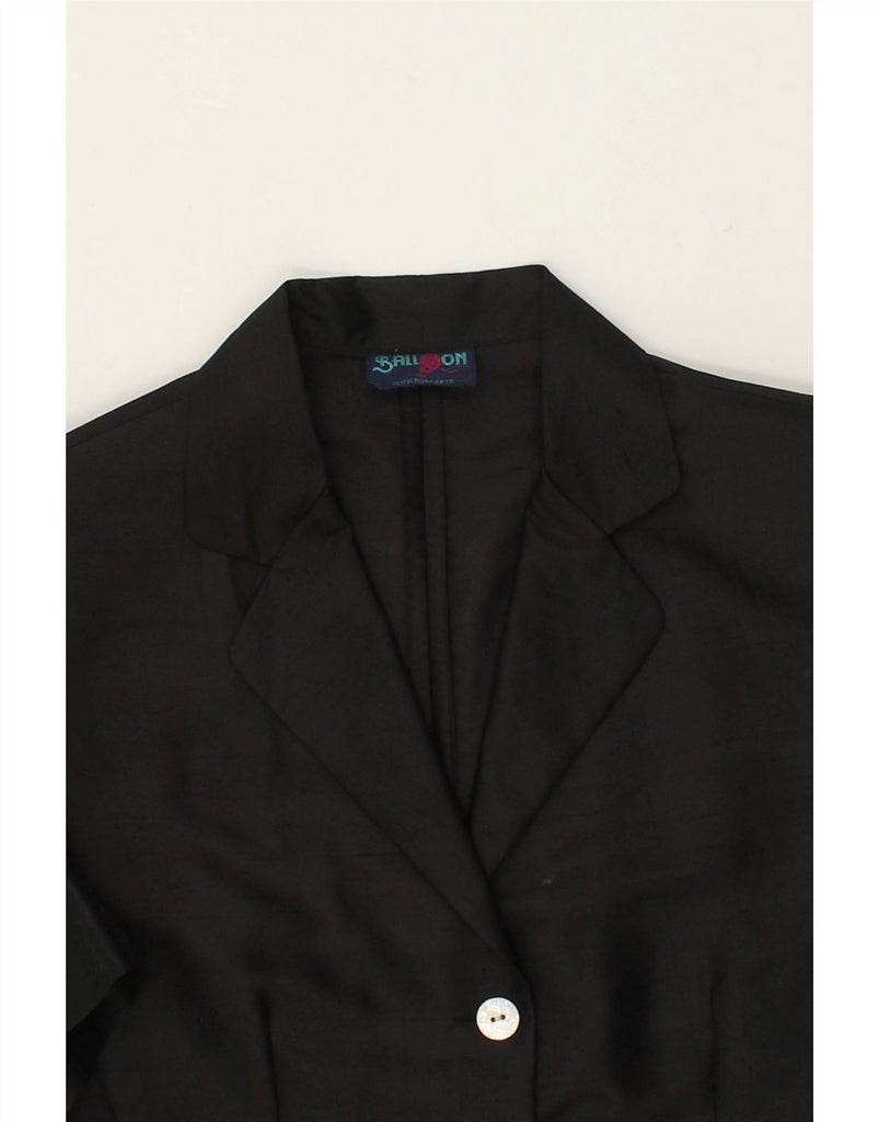 BALLOON Womens 3 Button Short Sleeve Blazer Jacket UK 14 Large Black Silk | Vintage Balloon | Thrift | Second-Hand Balloon | Used Clothing | Messina Hembry 