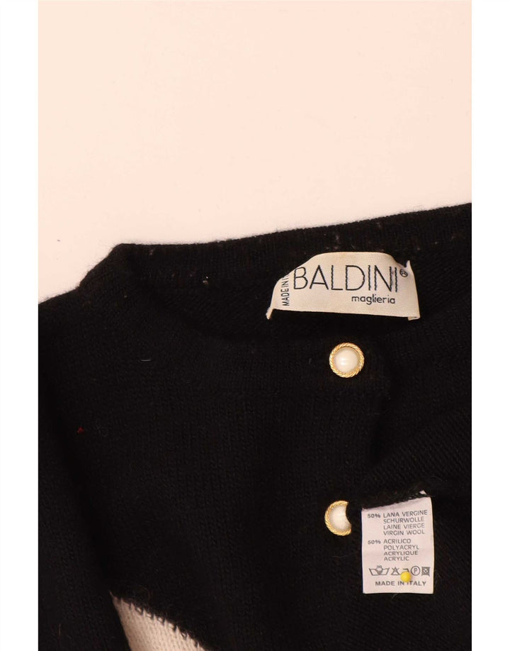 Baldini Womens Button Neck Jumper Sweater UK 16 Large Black Argyle/Diamond
