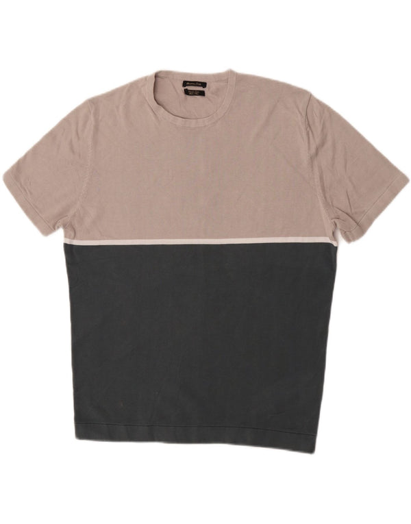 Massimo Dutti Mens T-Shirt Top Medium Green Colourblock Cotton