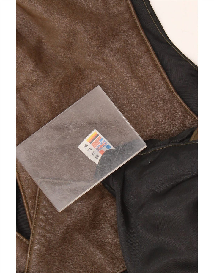 VINTAGE Mens Leather Waistcoat Medium Brown Leather