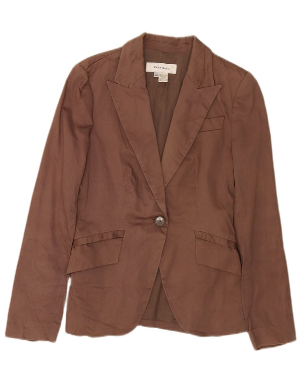 Zara Womens 1 Button Blazer Jacket UK 10 Small Brown Cotton