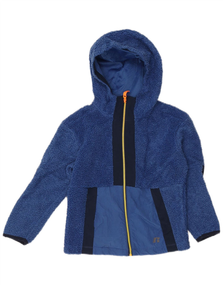 RUSSELL ATHLETIC Boys Fleece Jacket 7-8 Years Medium Blue Colourblock