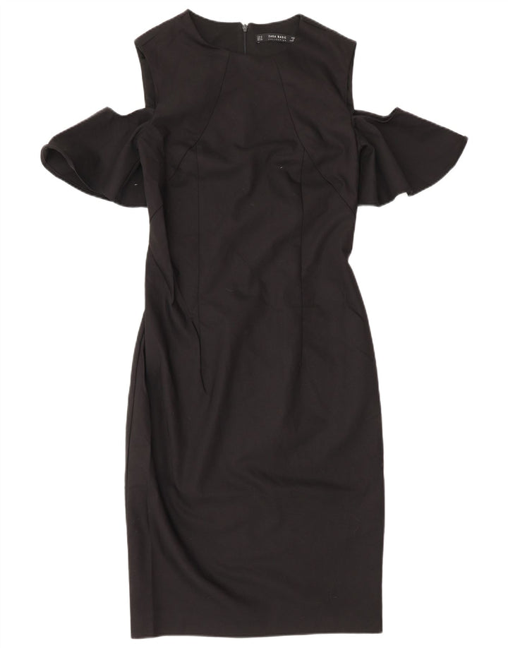Zara Womens Off Shoulder Sheath Dress UK 12 Medium Black Cotton