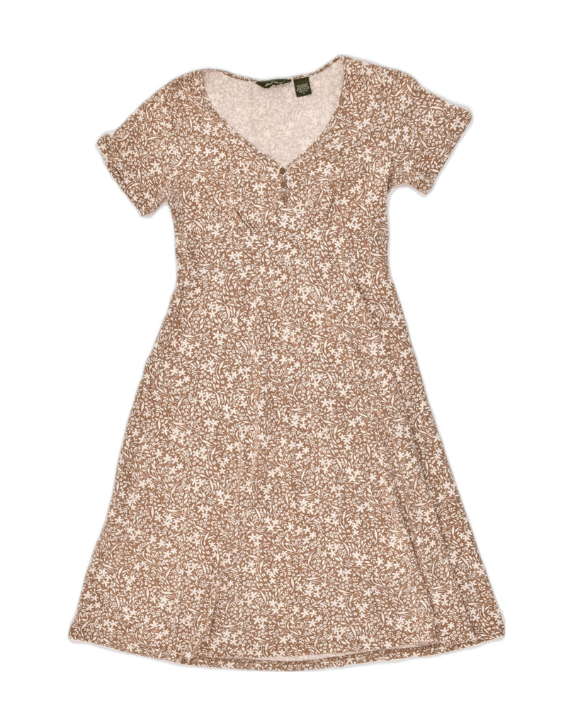 EDDIE BAUER Womens Petite A-Line Dress UK 10 Small Brown Floral Cotton | Vintage Eddie Bauer | Thrift | Second-Hand Eddie Bauer | Used Clothing | Messina Hembry 