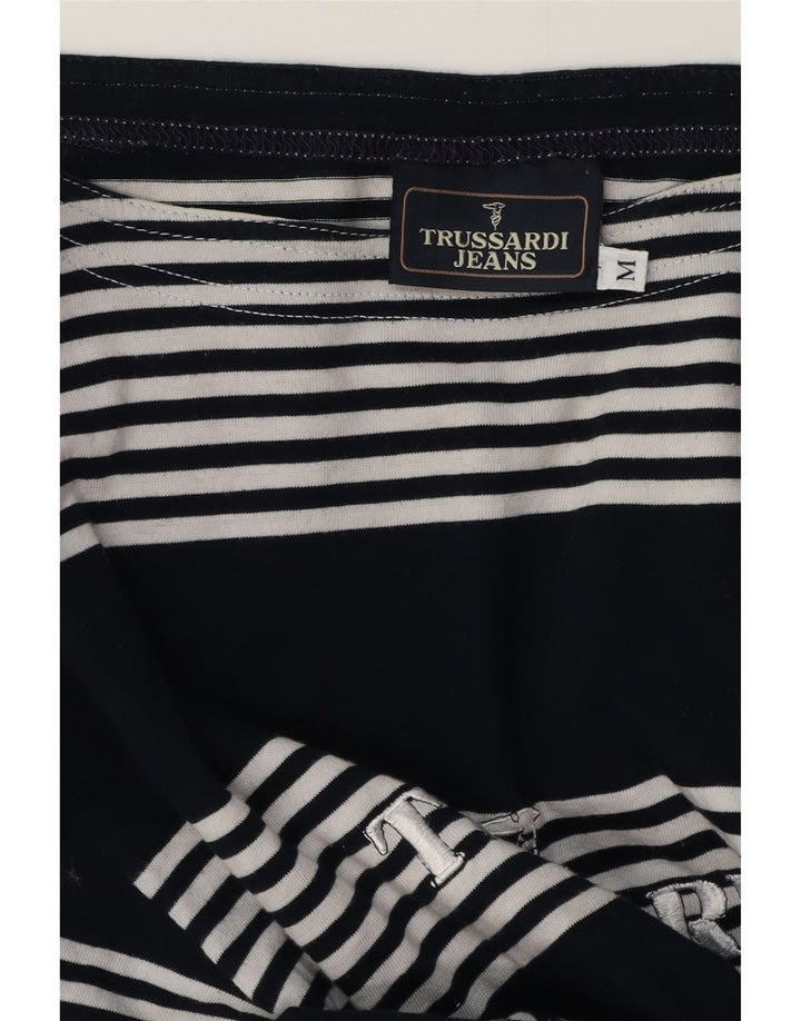 Trussardi Jeans Womens Graphic Top Long Sleeve UK 14 Medium Navy Blue