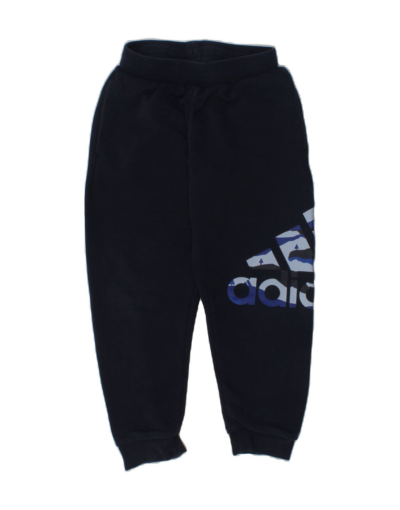 ADIDAS Boys Graphic Tracksuit Trousers Joggers 5-6 Years Navy Blue Cotton | Vintage Adidas | Thrift | Second-Hand Adidas | Used Clothing | Messina Hembry 