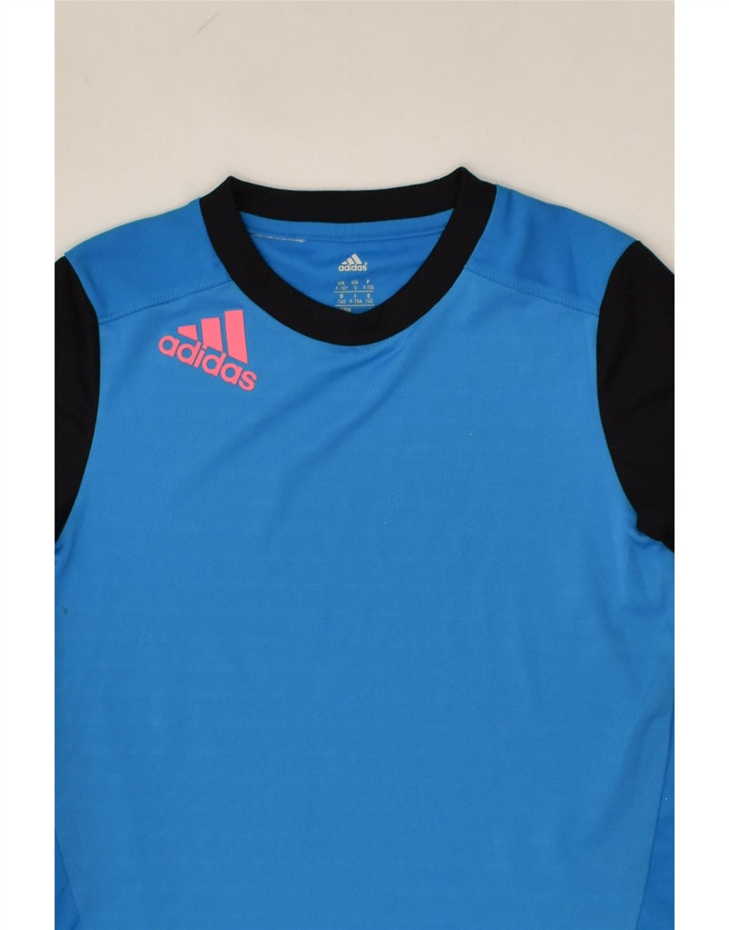 ADIDAS Girls Climalite T-Shirt Top 9-10 Years Blue Colourblock Polyester | Vintage Adidas | Thrift | Second-Hand Adidas | Used Clothing | Messina Hembry 