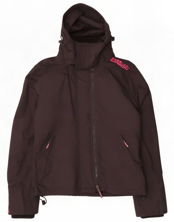 Superdry Womens Hooded Windbreaker Jacket UK 14 Medium Black Nylon