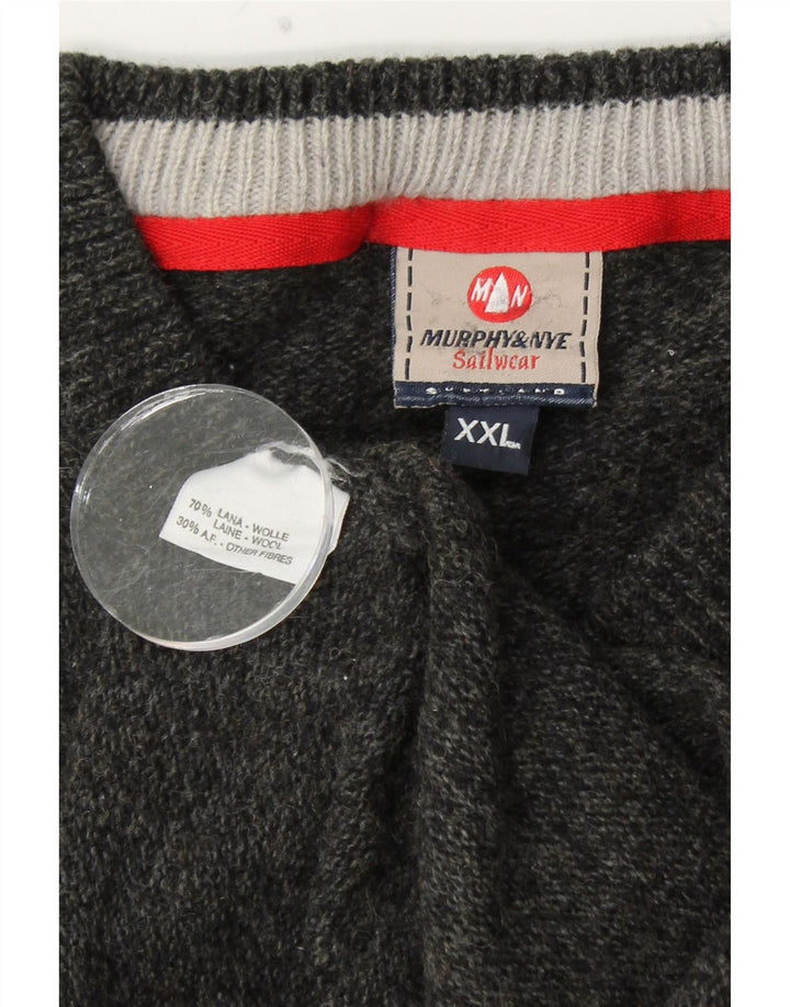 MURPHY & NYE Mens V-Neck Jumper Sweater 2XL Black Wool