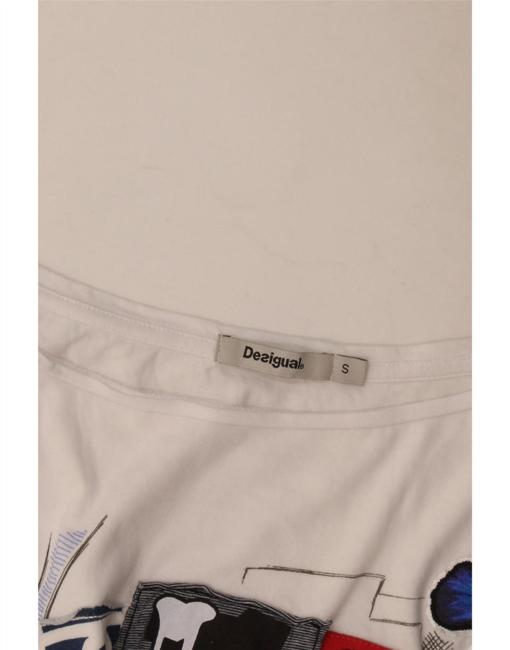 Desigual Womens Oversized Graphic T-Shirt Top UK 10 Small White