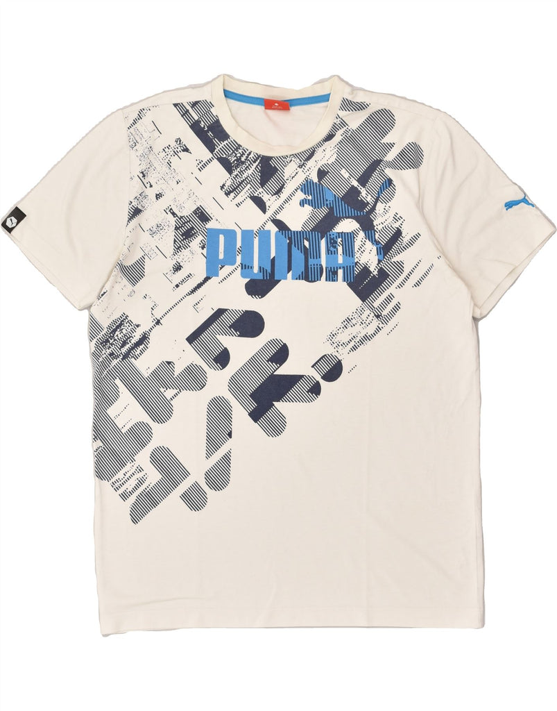 PUMA Mens Graphic T-Shirt Top Medium Off White Cotton | Vintage Puma | Thrift | Second-Hand Puma | Used Clothing | Messina Hembry 