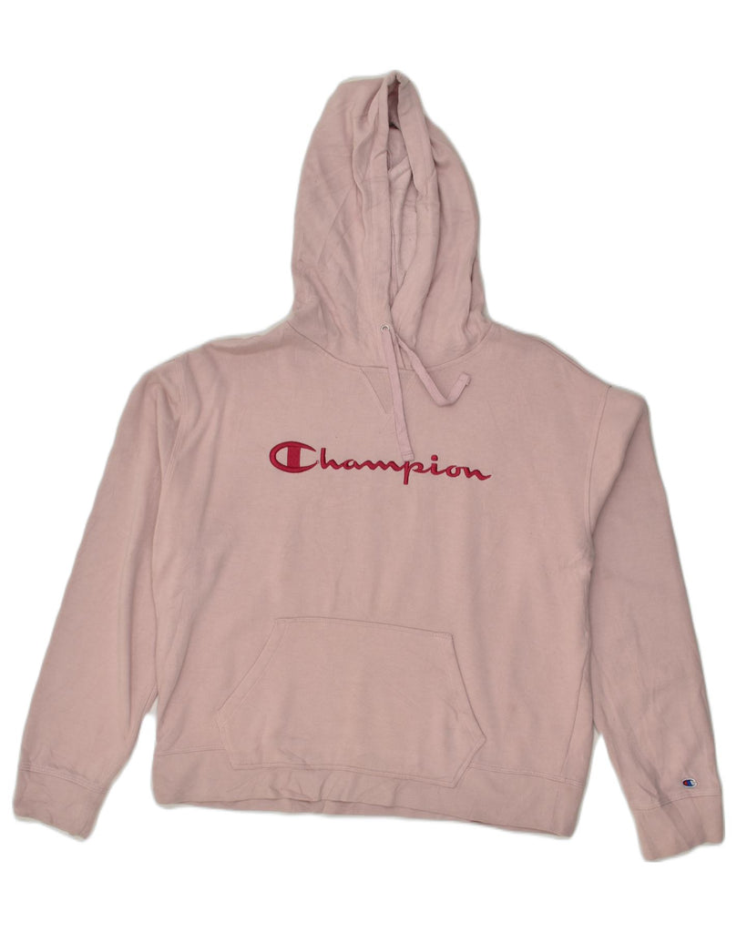 CHAMPION Womens Graphic Hoodie Jumper UK 16 Large Pink Cotton | Vintage Champion | Thrift | Second-Hand Champion | Used Clothing | Messina Hembry 