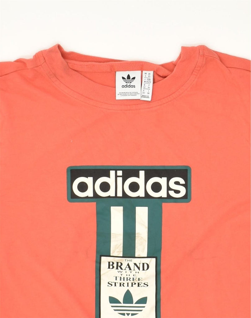 ADIDAS Womens Graphic T-Shirt Top UK 6 XS Orange Cotton | Vintage Adidas | Thrift | Second-Hand Adidas | Used Clothing | Messina Hembry 