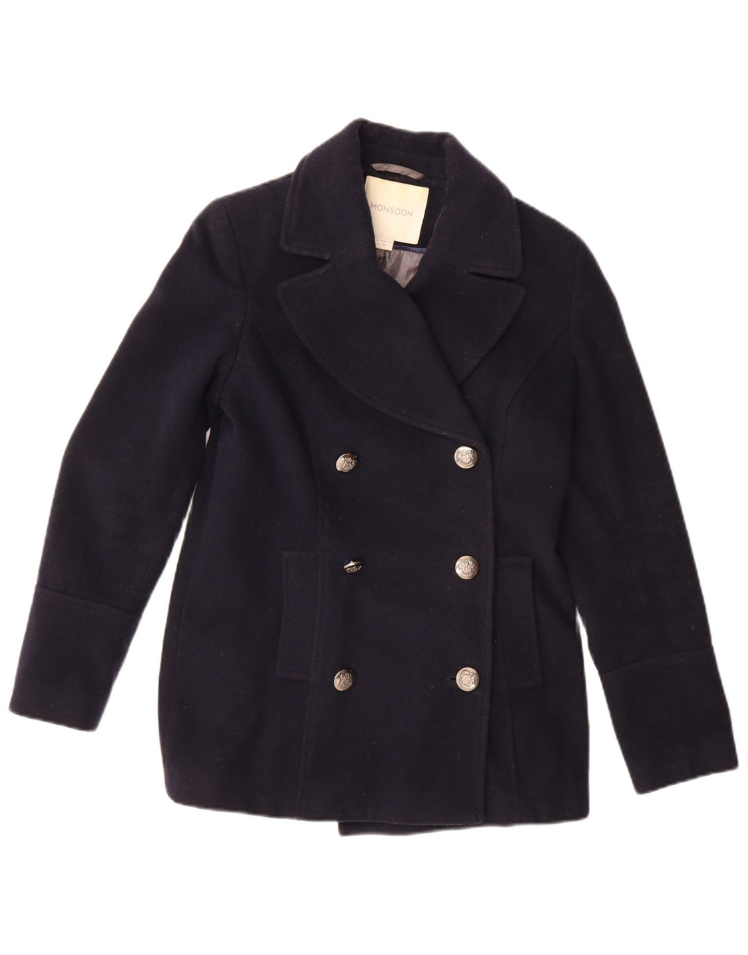 MONSOON Womens Pea Coat UK 10 Small  Navy Blue Wool