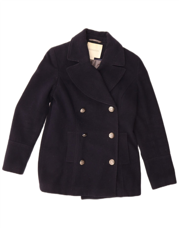 MONSOON Womens Pea Coat UK 10 Small  Navy Blue Wool