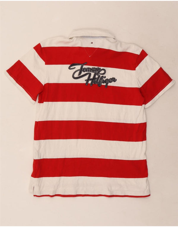 Tommy Hilfiger Mens Graphic Rugby Polo Shirt Medium Red Striped Cotton