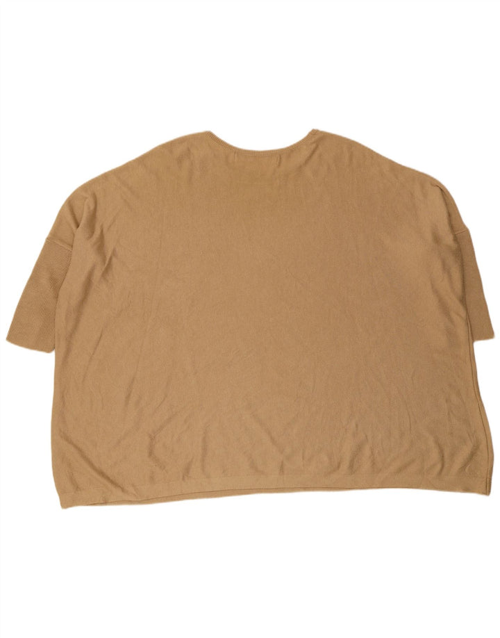 Zara Womens Short Sleeve Crew Neck Jumper Sweater UK 14 Medium Beige