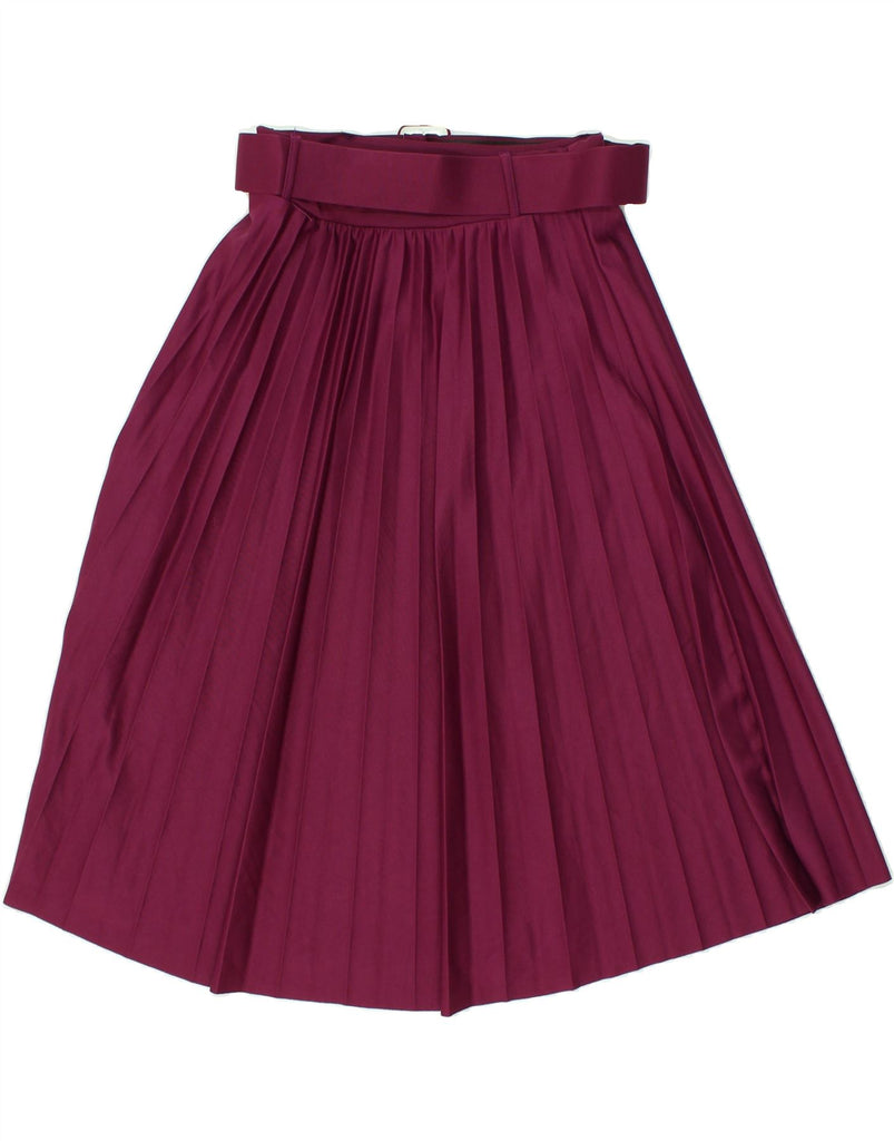 VINTAGE Womens Belted Pleated Skirt W28 Medium Burgundy Polyester | Vintage Vintage | Thrift | Second-Hand Vintage | Used Clothing | Messina Hembry 