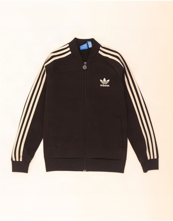 Adidas Boys Tracksuit Top Jacket 11-12 Years Black Polyester