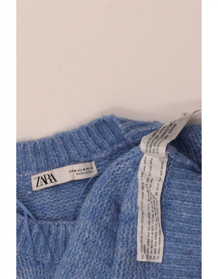 Zara Womens Oversized Crew Neck Jumper Sweater UK 14 Medium Blue Polyester